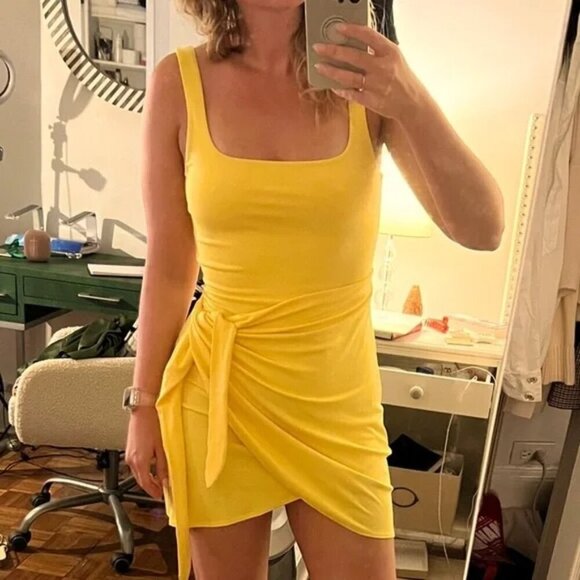 Aritzia Dresses & Skirts - Aritzia Wilfred Saturn Wrap Mini Dress NWT Sunflower Yellow Size Small